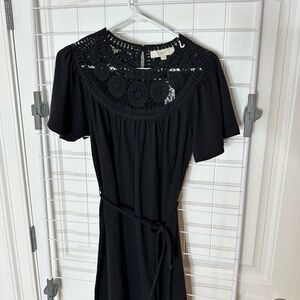 LOFT Black Crochet Detail Long Sleeve Dress